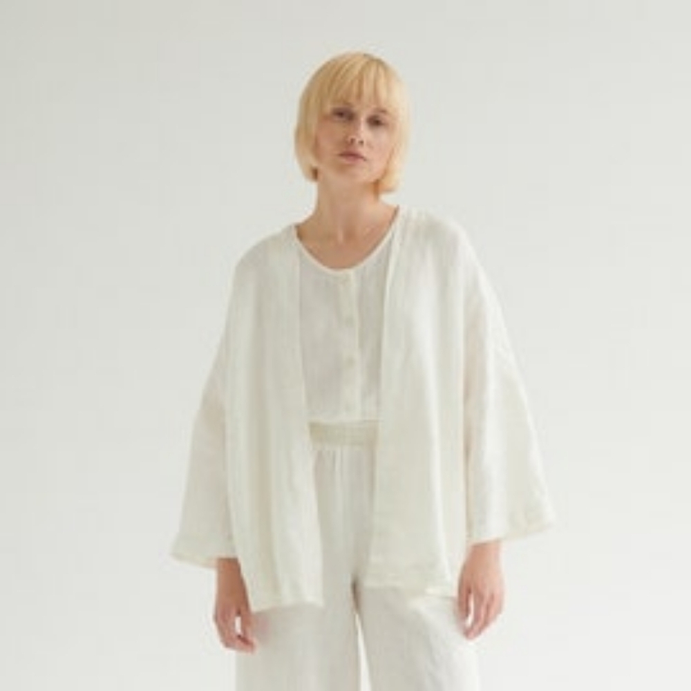 LEMONWOOD White Linen Kimono Jacket M/L